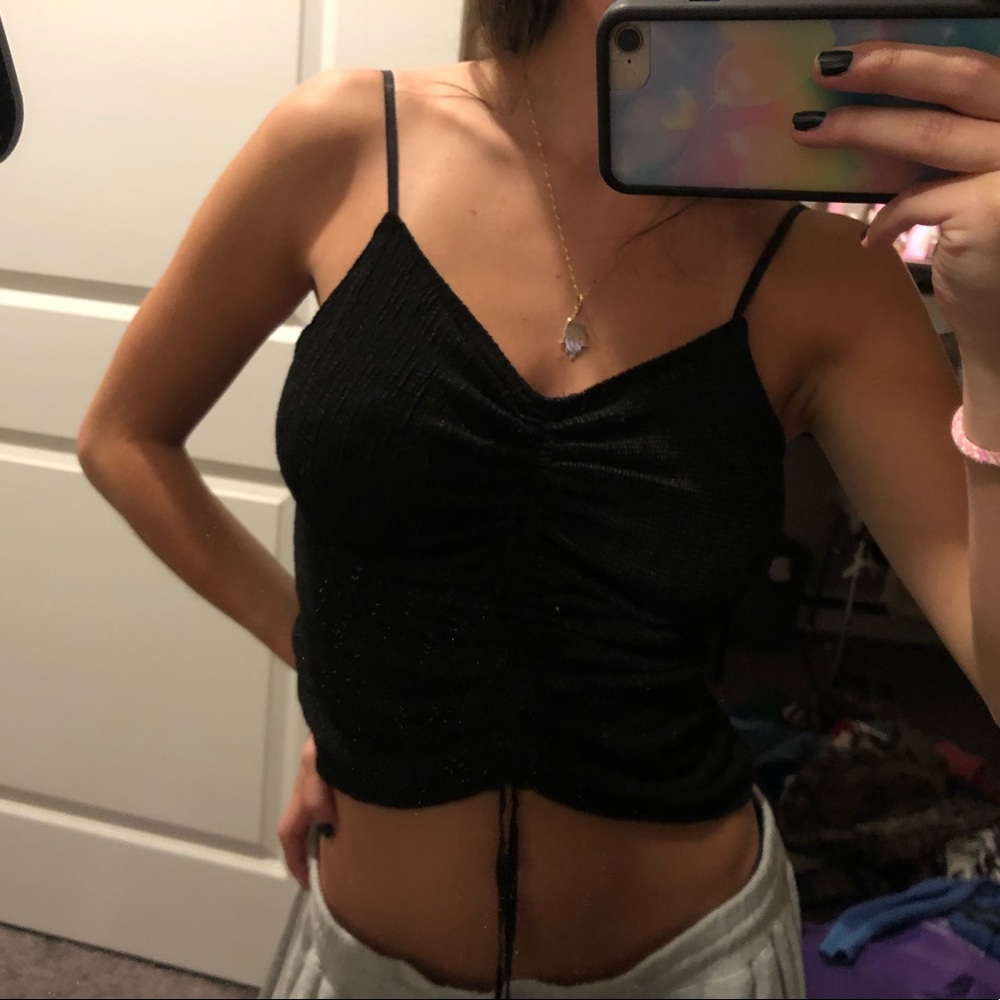 Max Studio black scrunch tie top